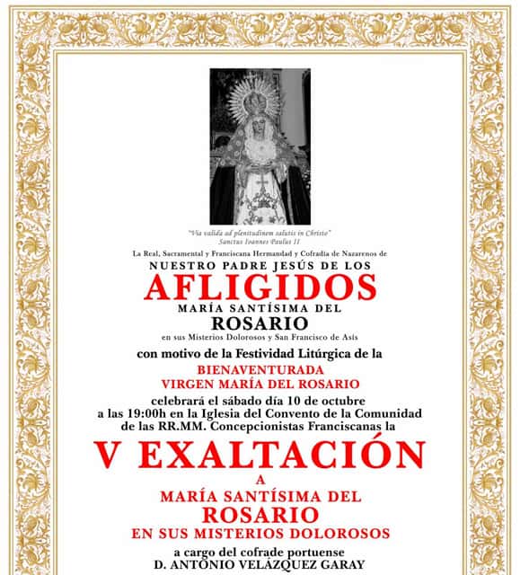 V Exaltación a María Santísima del Rosario en sus Misterios Dolorosos