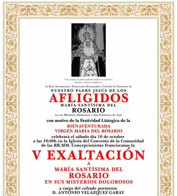 V Exaltación a María Santísima del Rosario en sus Misterios Dolorosos