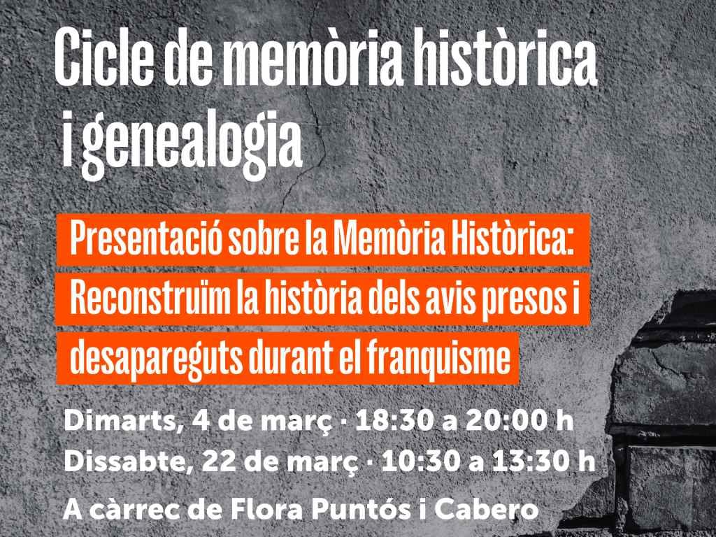Cicle de Memòria Històrica. "Reconstruïm la història dels avis presos i desapareguts durant el franquisme" - 2a sessió