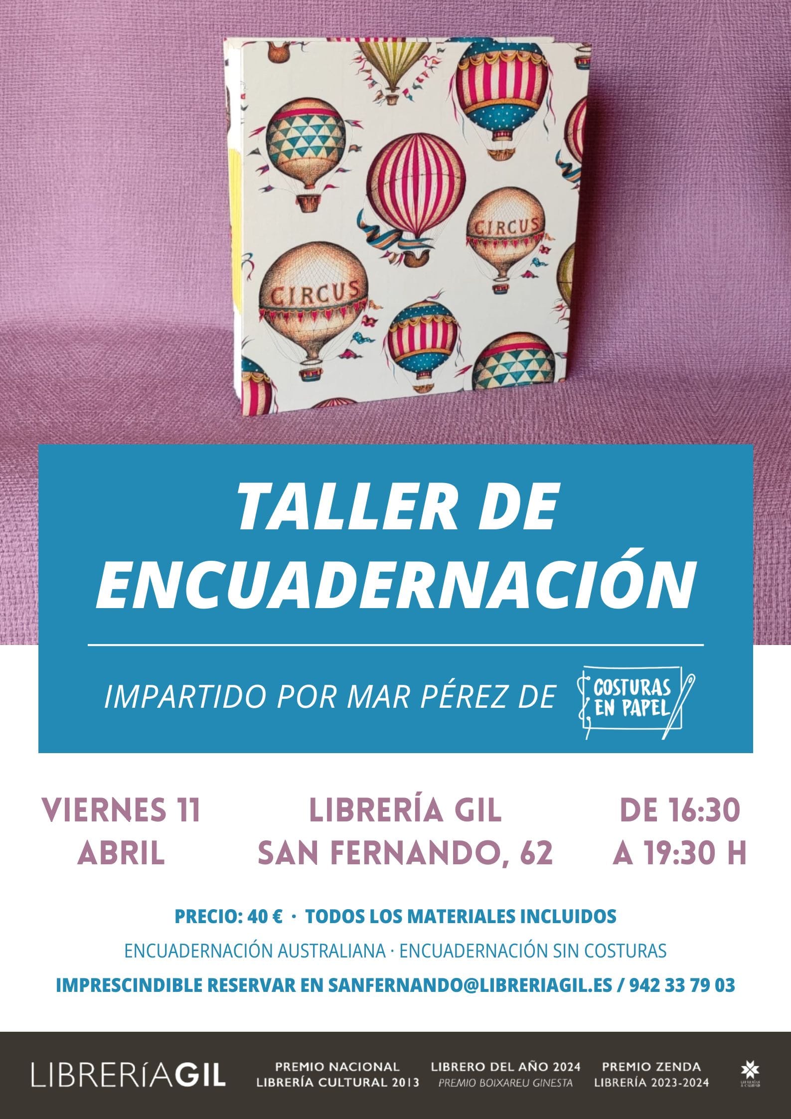 Taller de encuadernación con Mar Pérez, de Costuras en papel