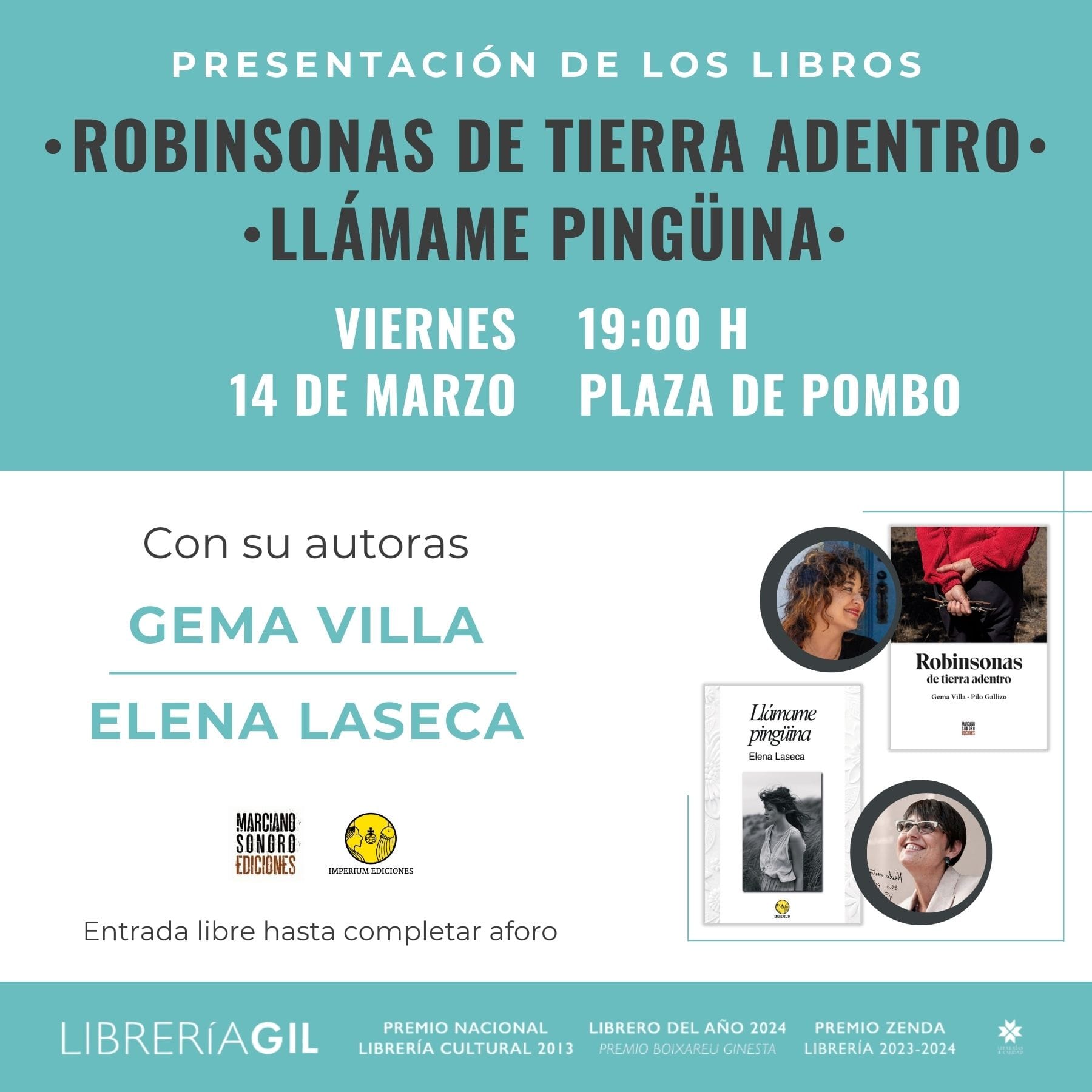 Presentación de "Robinsonas de tierra adentro" de Gema Villa y "Llámame pingüina" de Elena Laseca