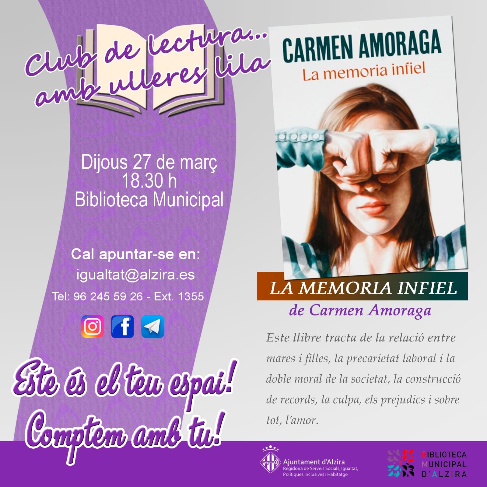 Club de lectura amb ulleres lila sobre: La memoria infiel
